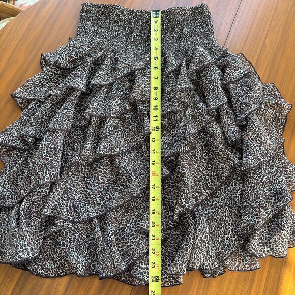 Coco Bianco Leopard Print Asymmetrical Ruffle Layered Skirt Elastic Waist Size M - Picture 6 of 8